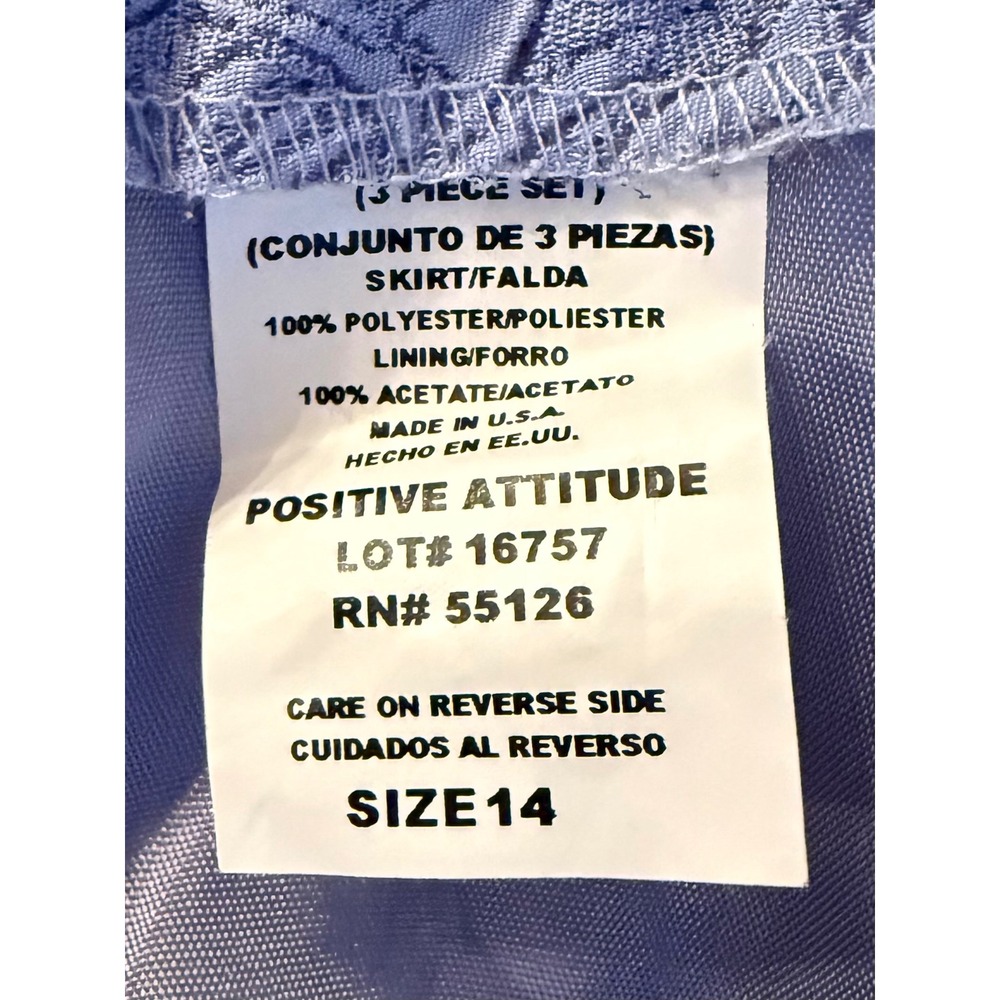 Positive Attitude Womens 3 Piece Skirt Suit Set Periwinkle Paisley Jacquard 14 - Picture 12 of 12